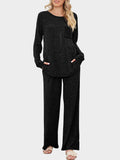 Round Neck Long Sleeve Top and Pants Set - Trendsi - Flyclothing LLC