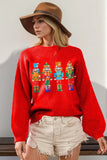 Double Take Full Size Sequin Nutcracker Long Sleeve Sweater - Trendsi - Flyclothing LLC