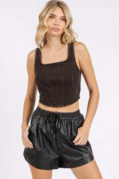 Mittoshop Mineral Wash Corset Crop Stretch Knit Tank - Trendsi - Flyclothing LLC