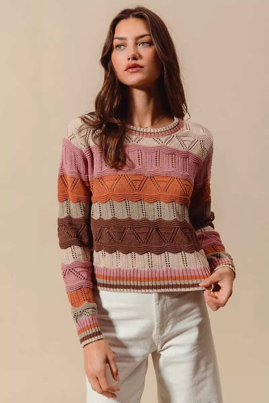 SO ME Multi Color Wavy Stripe Sweater Top - Trendsi - Flyclothing LLC