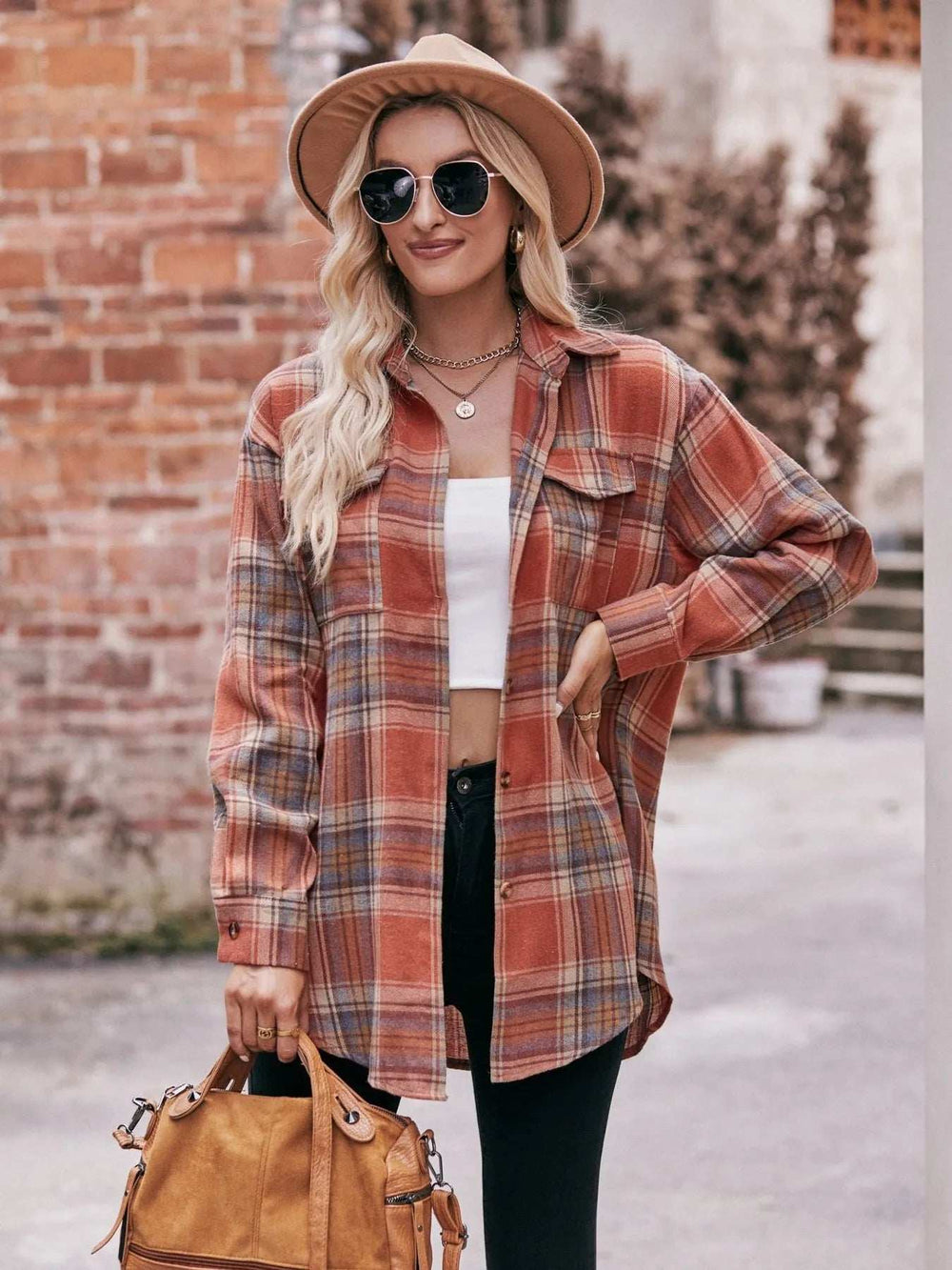 Plaid Button-Down Long Sleeve Shirt - Trendsi - Flyclothing LLC