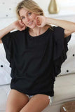 BiBi Thermal Knit with Ruffled Sleeve Top - Trendsi - Flyclothing LLC