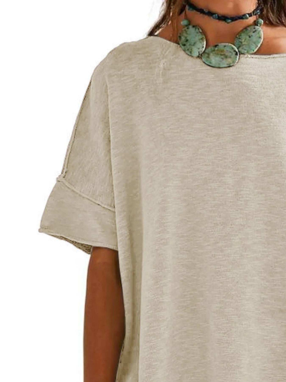 Oversized Round Neck Drop-Shoulder T-Shirt - Trendsi - Flyclothing LLC