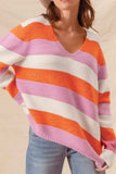 Color Block V-Neck Long Sleeve Sweater - Trendsi - Flyclothing LLC