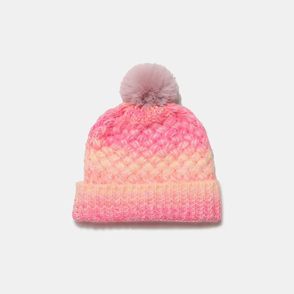 Gradient Knit Hat with Pompom - Trendsi - Flyclothing LLC