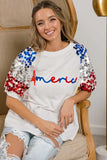 BiBi America Letter Applique Spangle Puff Sleeves Top - Trendsi - Flyclothing LLC