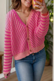 Striped V-Neck Button Up Cardigan - Trendsi - Flyclothing LLC