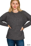 Zenana Ribbed Brushed Melange Hacci Sweater with Chest Pocket - Trendsi - Flyclothing LLC