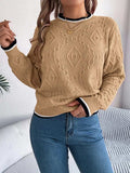 Contrast Trim Round Neck Long Sleeve Sweater - Trendsi - Flyclothing LLC