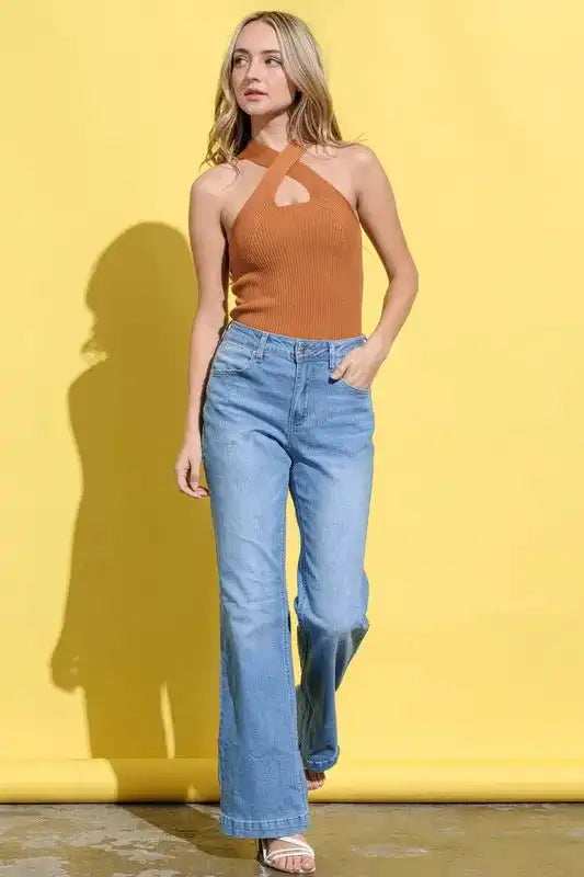 And The Why Basic Rib Cross Halter Neck Tank Top - Trendsi - Flyclothing LLC