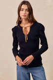BiBi Ribbed Contrast Front Tied Top with Shrried - Trendsi - Flyclothing LLC