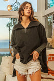 BiBi Vintage Washed Quilted Half Zip Top - Trendsi - Flyclothing LLC