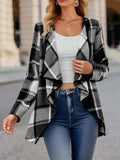 Plaid Open Front Long Sleeve Jacket - Trendsi - Flyclothing LLC