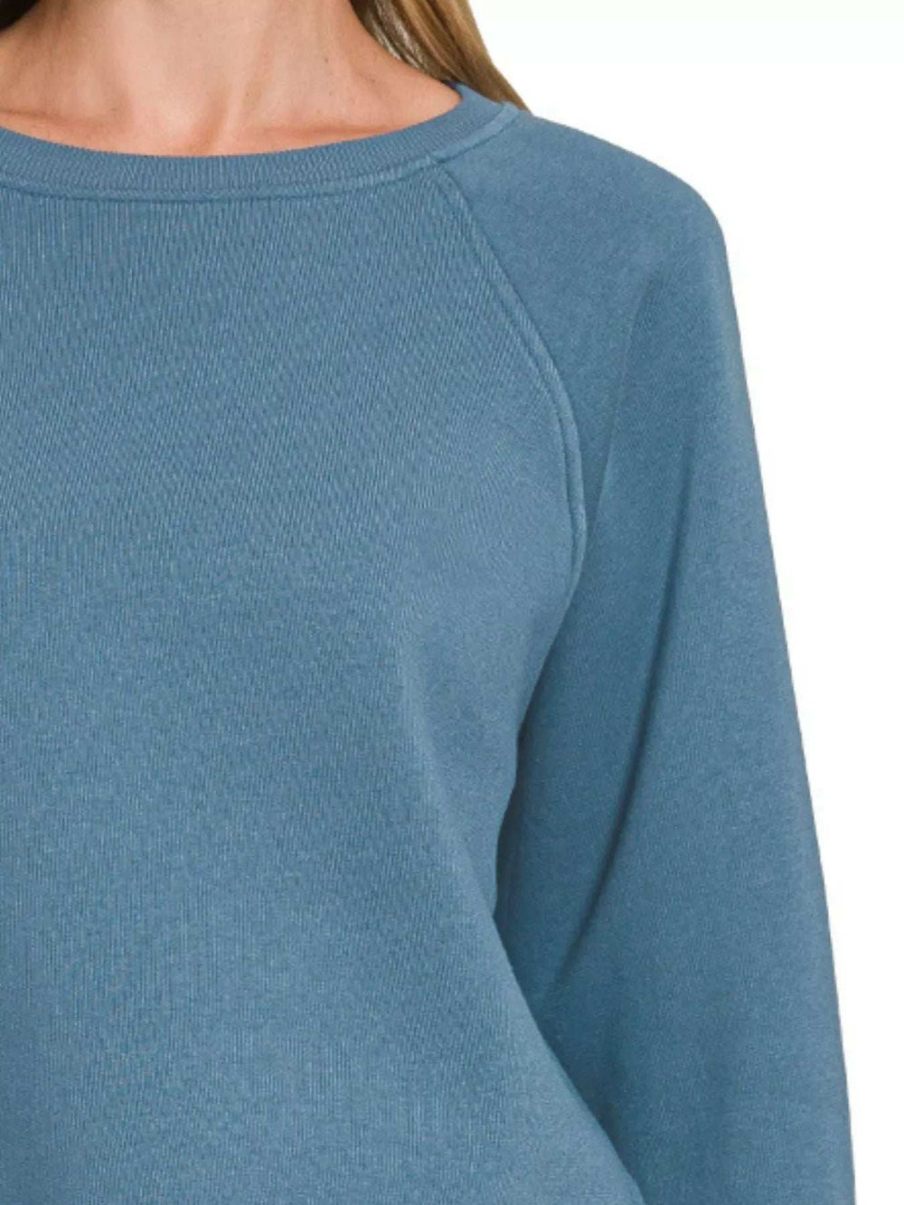 Zenana Fleece Raglan Round-Neck Sweatshirt - Trendsi - Flyclothing LLC