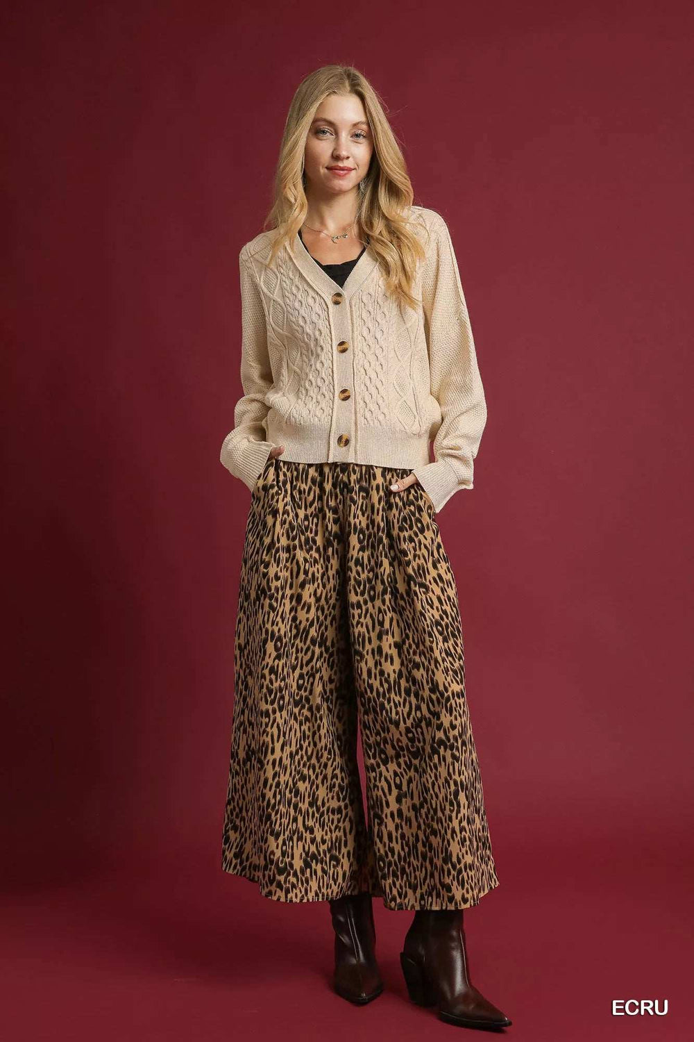 Umgee Chunky Cable Knit V-Neck Button-Up Cardigan - Trendsi - Flyclothing LLC