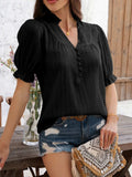 Devine Frill Notched Short Sleeve Blouse - Trendsi - Flyclothing LLC