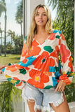 BiBi Floral Woven Tiered V Neck Top - Trendsi - Flyclothing LLC