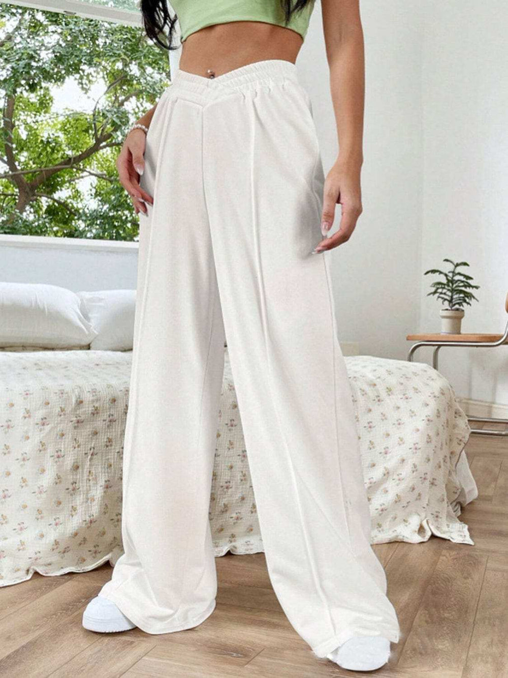 Elastic Waist Wide Leg Pants - Trendsi - Flyclothing LLC