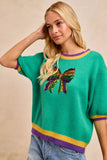 BiBi Mardi Gras Sequin Ribbon Patched Sweater - Trendsi - Flyclothing LLC