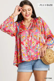 Umgee Full Size Satin Paisley Ruffle Neck Button-Up Shirt Plus Size - Trendsi - Flyclothing LLC