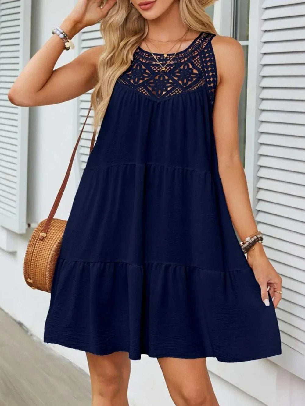 Ruffled Hem Lace Sleeveless Dress - Trendsi - Flyclothing LLC