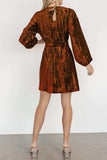 Velvet Round Neck Tie Waist Long Sleeve Mini Dress - Trendsi - Flyclothing LLC