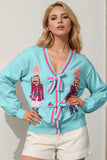 Double Take Full Size Nutcracker Sequin Bow Decor Cardigan - Trendsi - Flyclothing LLC