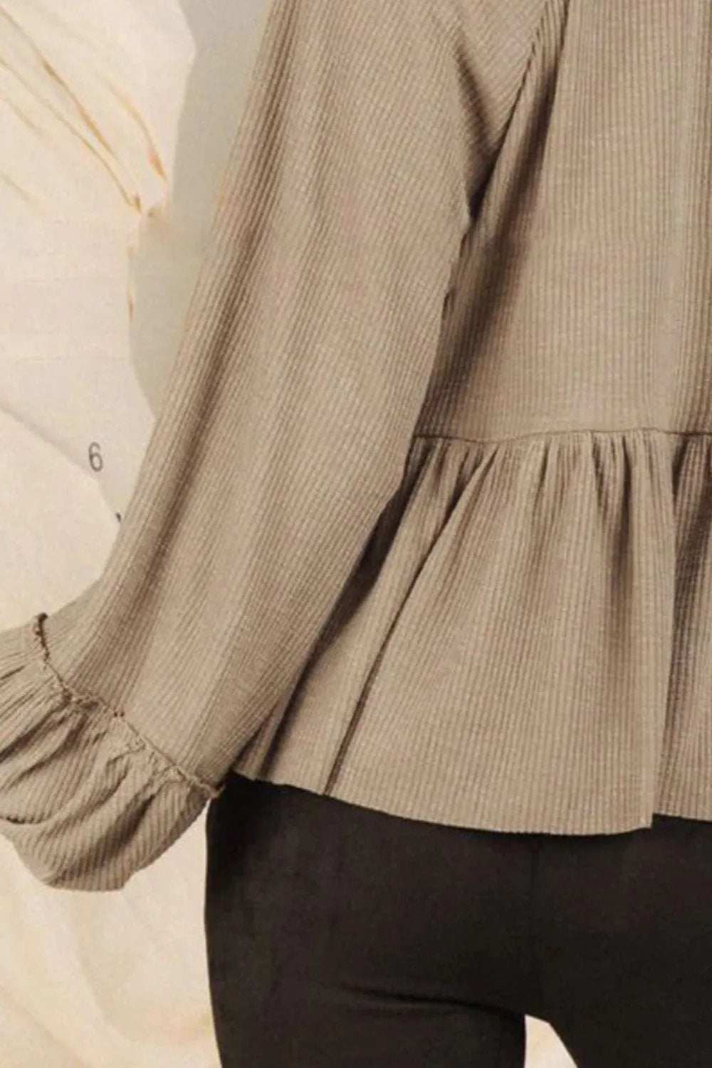 Notched Balloon Sleeve Peplum Blouse - Trendsi - Flyclothing LLC