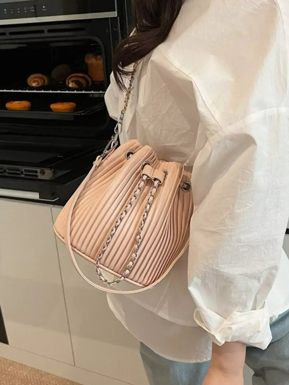 Pleated Bucket Crossbody Bag - Trendsi - Flyclothing LLC