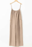 Spaghetti Strap Waist Tie Wide Leg Jumpsuit with Pockets - Trendsi - Flyclothing LLC