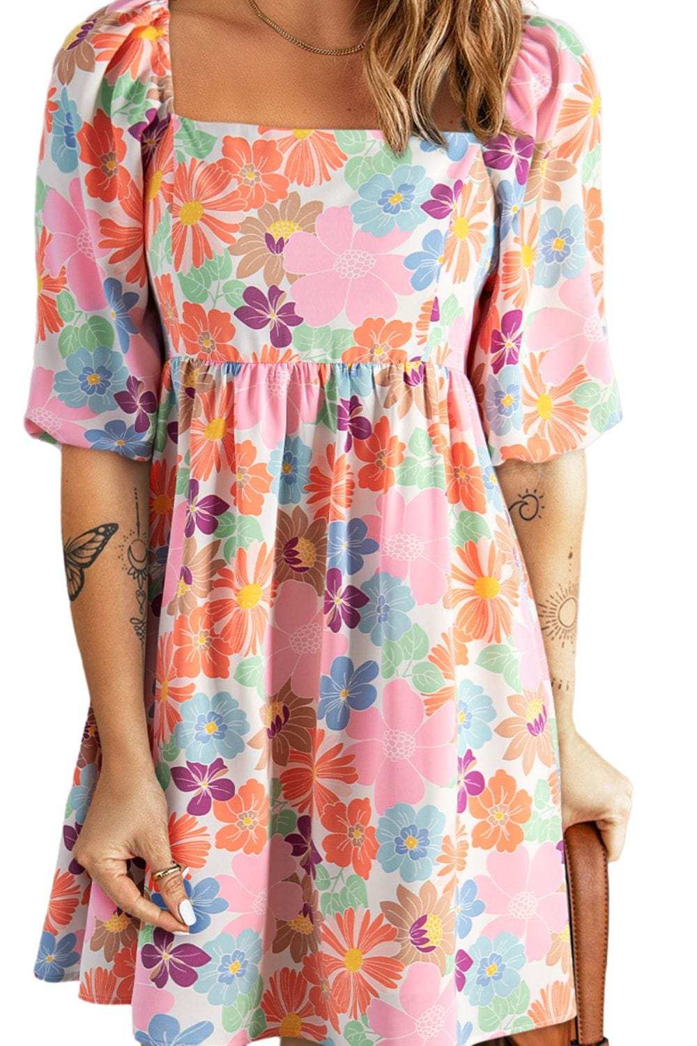 Printed Half Sleeve Mini Dress - Trendsi - Flyclothing LLC