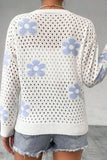 Flower Hollowed Out Button Down Long Sleeve Cardigan - Trendsi - Flyclothing LLC