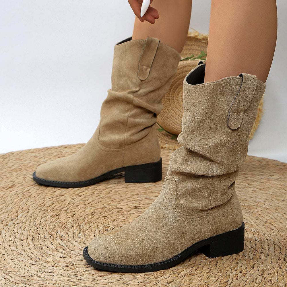 Pleated Pull-On Western Cowboy Boots - Trendsi - Flyclothing LLC