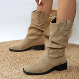 Pleated Pull-On Western Cowboy Boots - Trendsi - Flyclothing LLC
