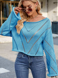 Openwork Boat Neck Long Sleeve Sweater - Trendsi - Flyclothing LLC