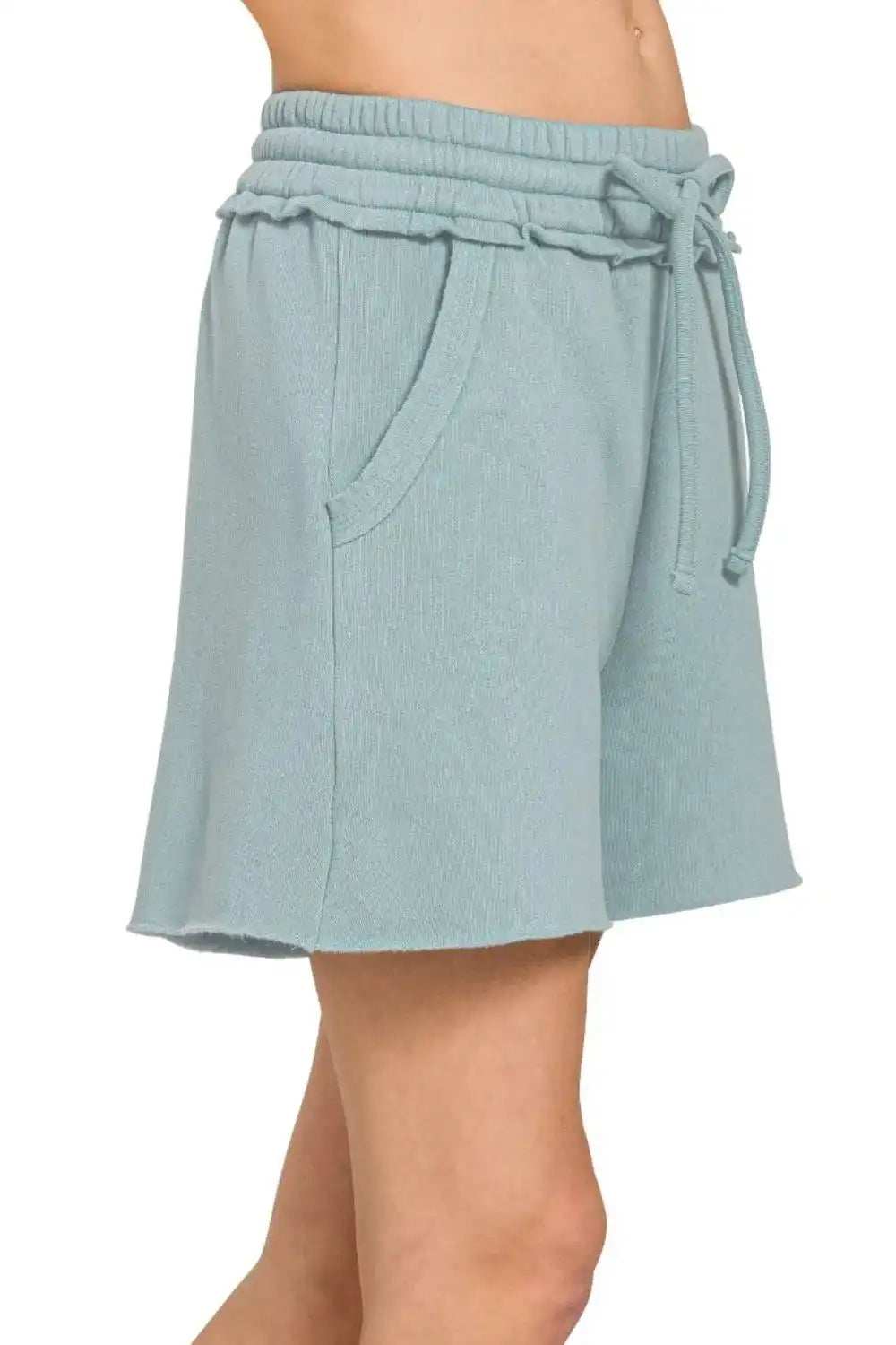 Zenana Fleece Raw Hem Shorts With Draw String - Trendsi - Flyclothing LLC