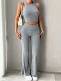 Ribbed Round Neck Tank and Pants Set - Trendsi - Flyclothing LLC