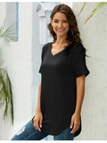 Full Size Solid V-Neck Short Sleeve T-Shirt Plus Size - Trendsi - Flyclothing LLC