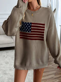 Devine US Flag Round Neck Long Sleeve Knit Top - Trendsi - Flyclothing LLC