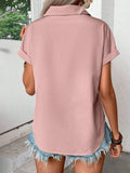 Pleated Detail Collared Neck Short Sleeve Shirt - Trendsi - Flyclothing LLC