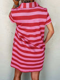 Striped Johnny Collar Short Sleeve Dress - Trendsi - Flyclothing LLC