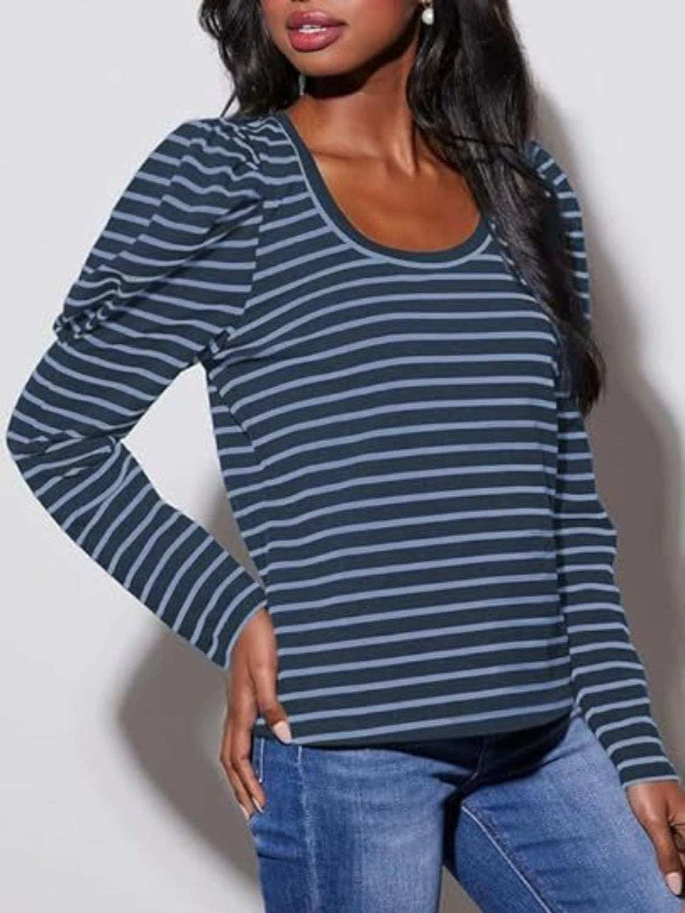 Striped Round Neck Long Sleeve T-Shirt - Trendsi - Flyclothing LLC