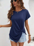 Asymmetric Hem Round Neck T-Shirt - Trendsi - Flyclothing LLC