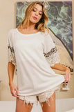 BiBi Waffle Knit Leopard Blocking with Crochet Lace - Trendsi - Flyclothing LLC