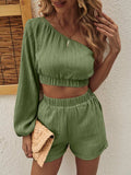 One Shoulder Long Sleeve Top and Shorts Set - Trendsi - Flyclothing LLC