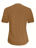 Openwork Notched Short Sleeve Top - Trendsi - Flyclothing LLC