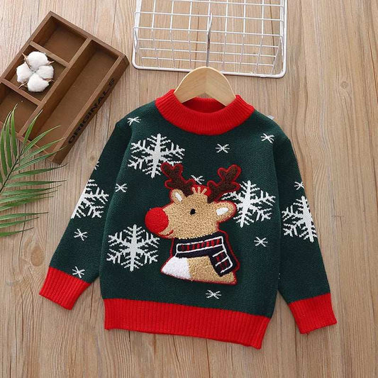 Children's Christmas Reindeer Snowflake Knitted Sweater - Trendsi - Flyclothing LLC
