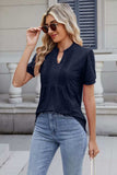 Notched Short Sleeve Top - Trendsi - Flyclothing LLC