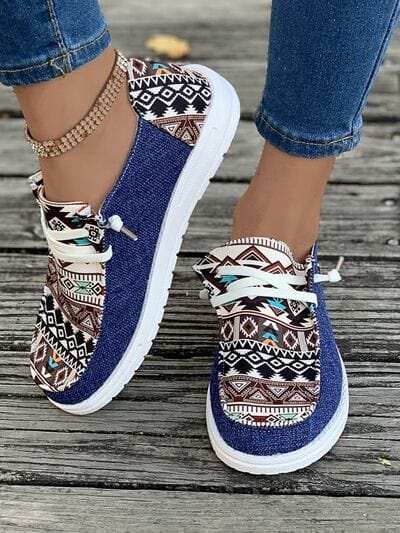 Geometric Lace-Up Round Toe Slip-Ons - Trendsi - Flyclothing LLC