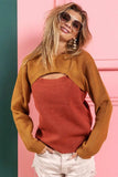 BiBi Color Block Sweater Knit Top With Cut Out Neck - Trendsi - Flyclothing LLC
